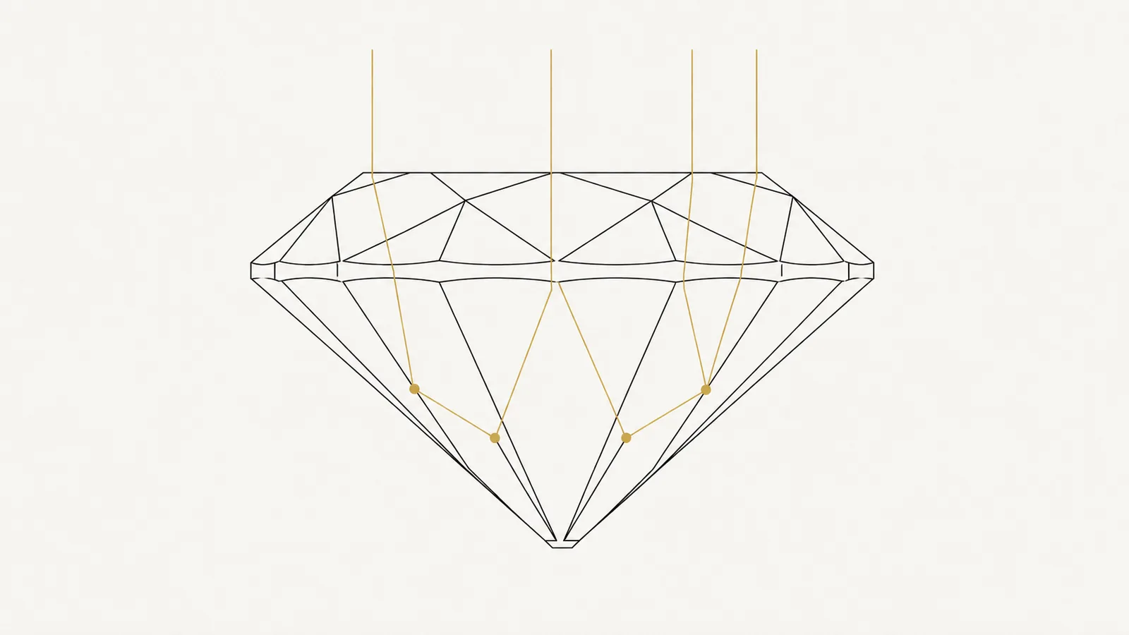 Line diagram of a diamond in cross-section, with light rays entering through the table facet