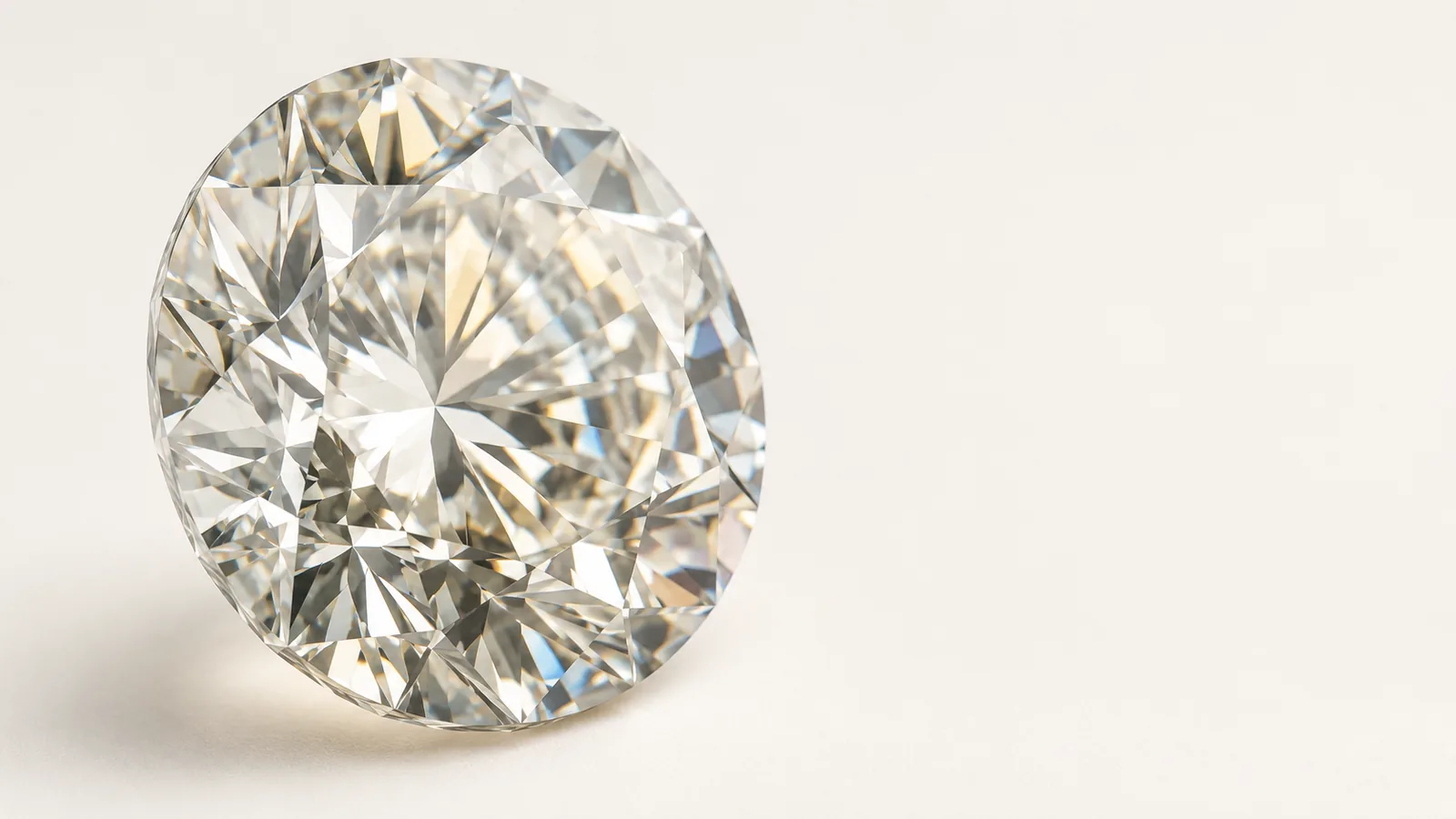 Macro photograph of a round brilliant diamond, individual facet edges catching light